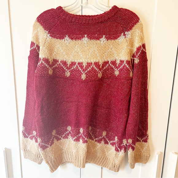 NWOT Wine Color Block Fair Isle Crewneck Sweater - Picture 4 of 5